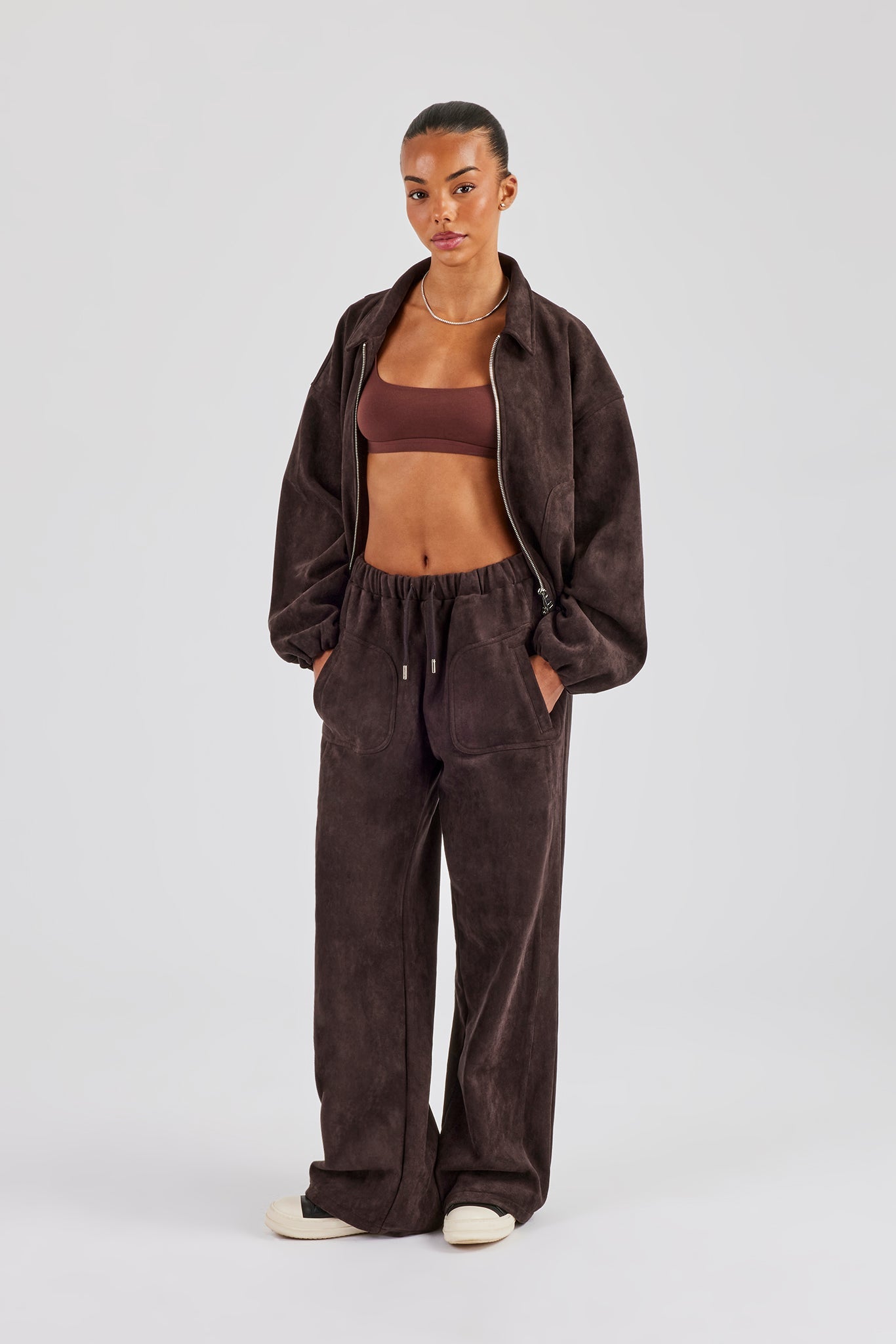 Suede Wide Leg Trouser - Chocolate
